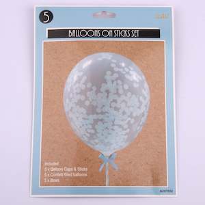 5 Blue Mini Confetti Balloons on Sticks