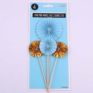 *4pk Blue Mini Fan Wheel Decorations