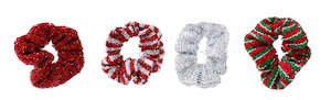 Hair Accessories: HAIR SCRUNCHIE METALLIC STRETCHY TINSEL Asst