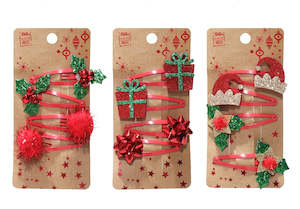 Hair Clip Red-Green Deco 4pk Asst