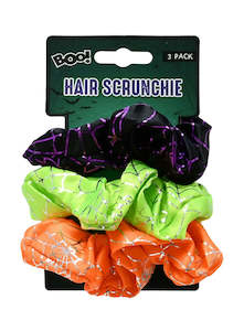 Hair Accessories: Spider Web Satin Hair Scrunchie 3pk Asst
