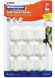 Hooks Self-Stick 4cm White 9 Pack