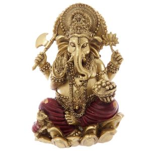 Fantasy: Gold and Red Ganesh Statue 16cm