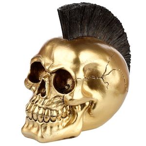 Fantasy: Gold Punk Mohican Skull Ornament