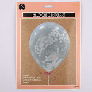 Luxe Coral: 5 Coral Mini Confetti Balloons on Stick