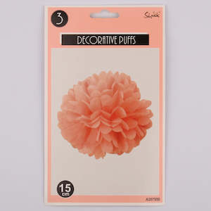 3pk 15cm Coral Decorative Puffs