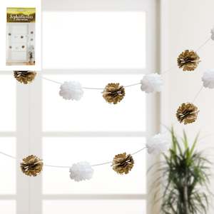 3m 8pcs Puff Garland - Metallic Gold/Whi