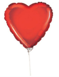 BALLOON ON STICK HEART RED