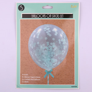 5 Mint Mini Confetti Balloons on Sticks