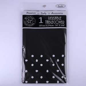 TABLECOVER 137cm x 274cm BLACK POLKA DOT