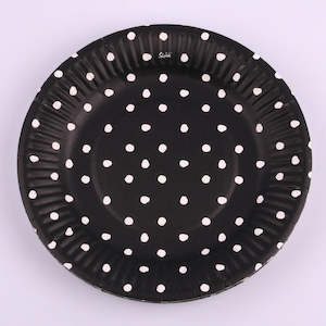 Luxe Black: BLACK DOT PLATES 23CM 12pk
