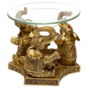 Animals: Lucky Elephant Gold Oil and Wax Burner with Glass Dish