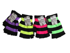 Fingerless Gloves Black w/Neon Stripes