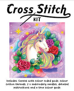 Cross Stitch: Cross Stitch 30x30cm Unicorn w/Flowers
