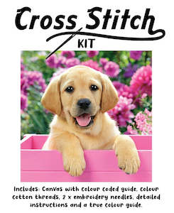 Cross Stitch: Cross Stitch 30x30cm Golden Lab Puppy