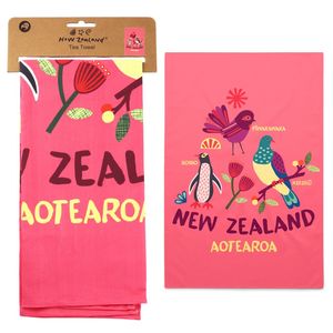 Kiwiana: Tea Towel NZ Bird Life Peach 50x70cm