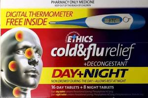 Ethics Cold and Flu Plus Decongestant Day & Night 24's + Digital Thermometer