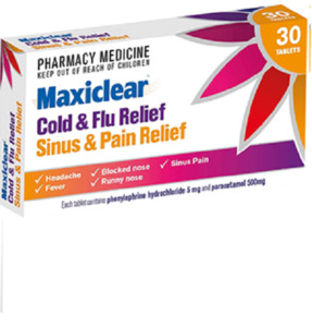 Maxiclear Cold and Flu Relief Tablets for Sinus and Pain Relief - 30 Tablets