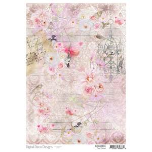 Decoupage: A4 Rice Paper - DDD - Pink Cream
