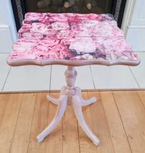 Painted Furniture: Pink Roses Pedestal Table