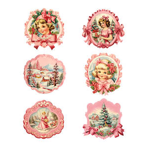 Christmas Decoupage Papers: Christmas Transfers - Pink Christmas Frames 2 - AVAILABLE FOR PRE-ORDER