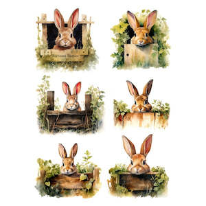 Easter Decoupage Papers Transfers: Easter Transfer - Peeking Bunnies