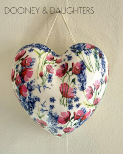 Medium Heart - Blue & Pink Flowers