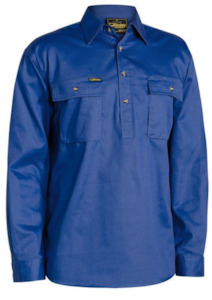 Shirt: BSC6433 Bisley Closed Front Cotton Drill Shirt - Long Sleeve