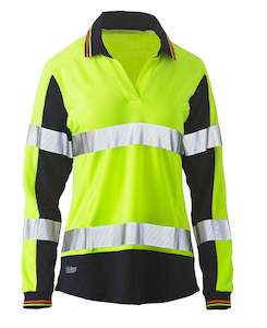 Hi Vis Tops: BKL6225T Bisley Womens Long Sleeve Taped Two Tone Hi Vis V-Neck Polo