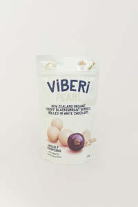 Organic Grocery Collection: Viberi Pearl Organic White Chocolate Rolled Blackcurrants