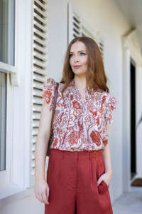 Tops Blouses Camis Tees: 1268 - Arabella Blouse - Ruby Flowers