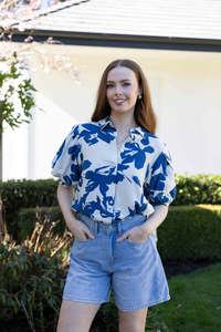 Tops Blouses Camis Tees: 8039 - Haven Shirt - Blue Flower