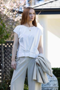 Tops Blouses Camis Tees: 1317 - Pleat Me Tee - White