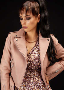 Pants: 5034 - Maggie Cropped Leather Biker Jacket - Dusky Pink