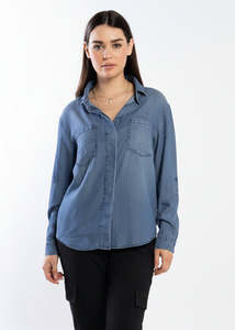Tops Blouses Camis Tees: 8030 - Duke Shirt - Chambray Blue