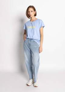 Tops Blouses Camis Tees: 1131 - Drma Zoe Tee - Blue/Lemon