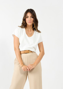 Tops Blouses Camis Tees: 1276 - Edge Tee - Chalk