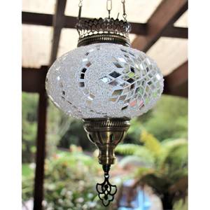White Mosaic Large Hanging Candle Lantern - Dream Furniture