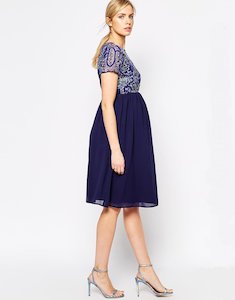 Embellished Bodice & Sleeve Skater Dress