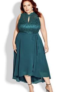 Products: Emerald Elegance Lace Midi Dress Sz 16