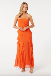 Orange: Forever New Stella Strapless Ruffle Dress
