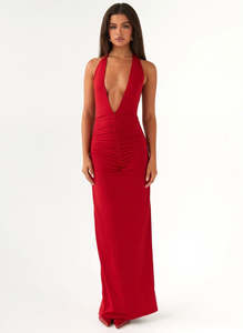 Peppermayo Exclusive - Whisked Away Halterneck Maxi Dress - Red