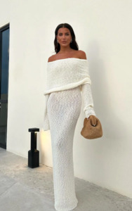 Size 13: Meshki Marisol Off Shoulder Boucle Maxi