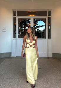 Midi: Bec and Bridge Agathe Diamond Cut-out Yellow Dress Sz 8