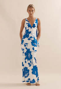 EX RENTAL Caitlin Crisp Riley Dress Blue Floral Sz 14
