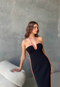 EX RENTAL Paris Georgia Nassia Dress Black/Coral Sz 8