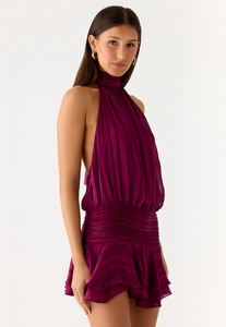 Willow Chiffon Mini Dress Plum Sz M