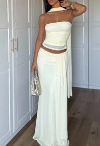 Balldress: Butter Yellow Ruched Two Piece Set Sz S