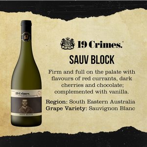 White Wine Drinkland: 19 Crimes Block South Eastern Australia Sauv Blanc 750ml