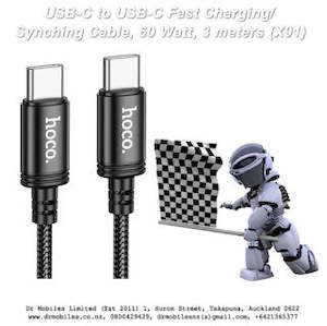 Connection Charging Cables: USB-C to USB-C Fast Charging/Synching Cable, 60 Watt, 3 meters (X91)